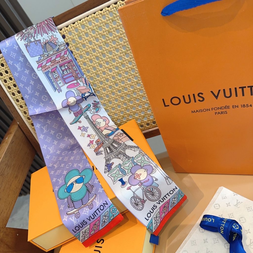 LOUIS VUITTON　ルイヴィトン　ハイドアンドシークバンドー　ハンドル　モノグラム　 細長リボンスカーフ　ツイリースカーフ - 画像 3