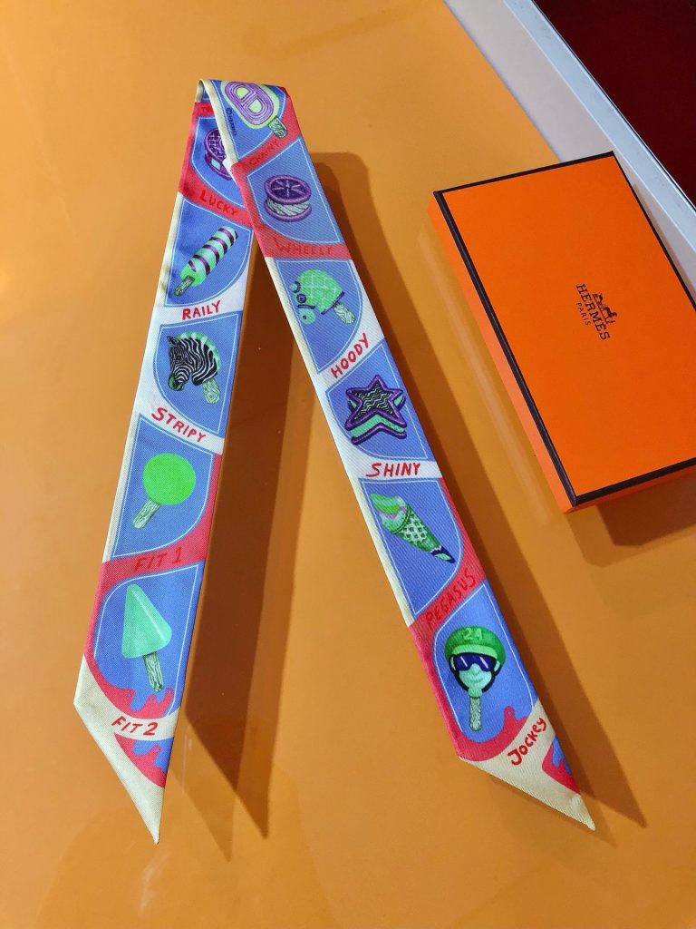 Hermes エルメス ツイリー ファニー・アイスクリーム Funny Ice Cream スカーフ 細スカーフ レディース バッグスカーフ - 画像 8