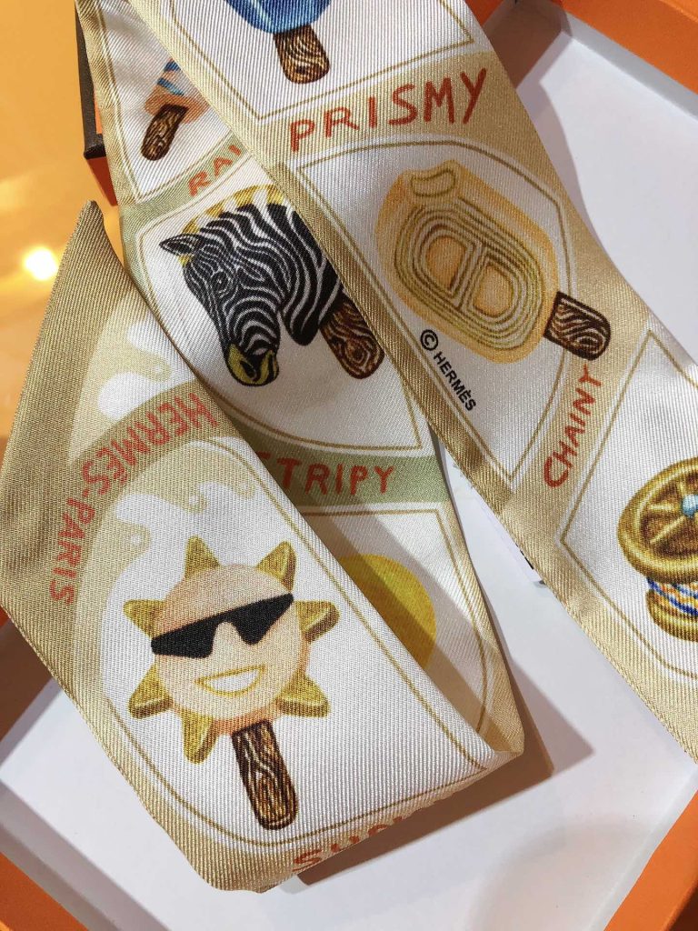 Hermes エルメス ツイリー ファニー・アイスクリーム Funny Ice Cream スカーフ 細スカーフ レディース バッグスカーフ - 画像 3