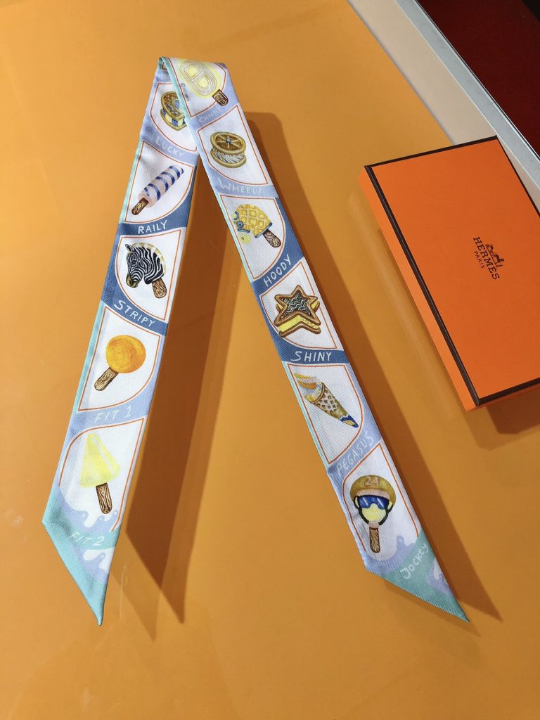 Hermes エルメス ツイリー ファニー・アイスクリーム Funny Ice Cream スカーフ 細スカーフ レディース バッグスカーフ - 画像 6