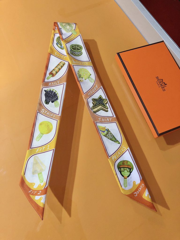 Hermes エルメス ツイリー ファニー・アイスクリーム Funny Ice Cream スカーフ 細スカーフ レディース バッグスカーフ - 画像 4