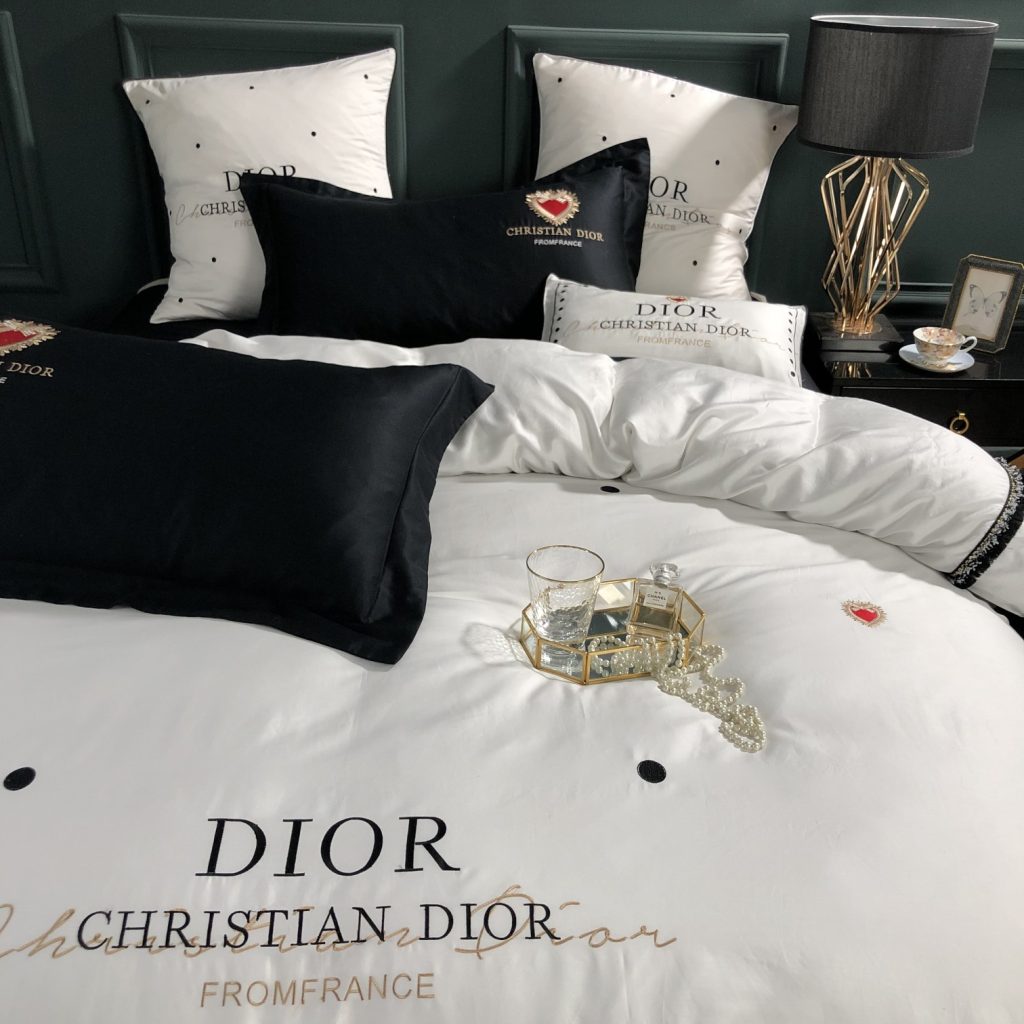 Dior　ディオール　掛け布団カバー4点セット　ベッド寝具　ボックスシーツ/枕カバー　コットン刺繍　2種類 - 画像 2