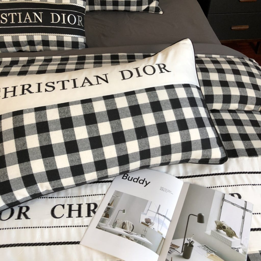 Dior　ディオール　掛け布団カバー4点セット　ベッド寝具　ボックスシーツ/枕カバー　コットン刺繍　2種類 - 画像 6