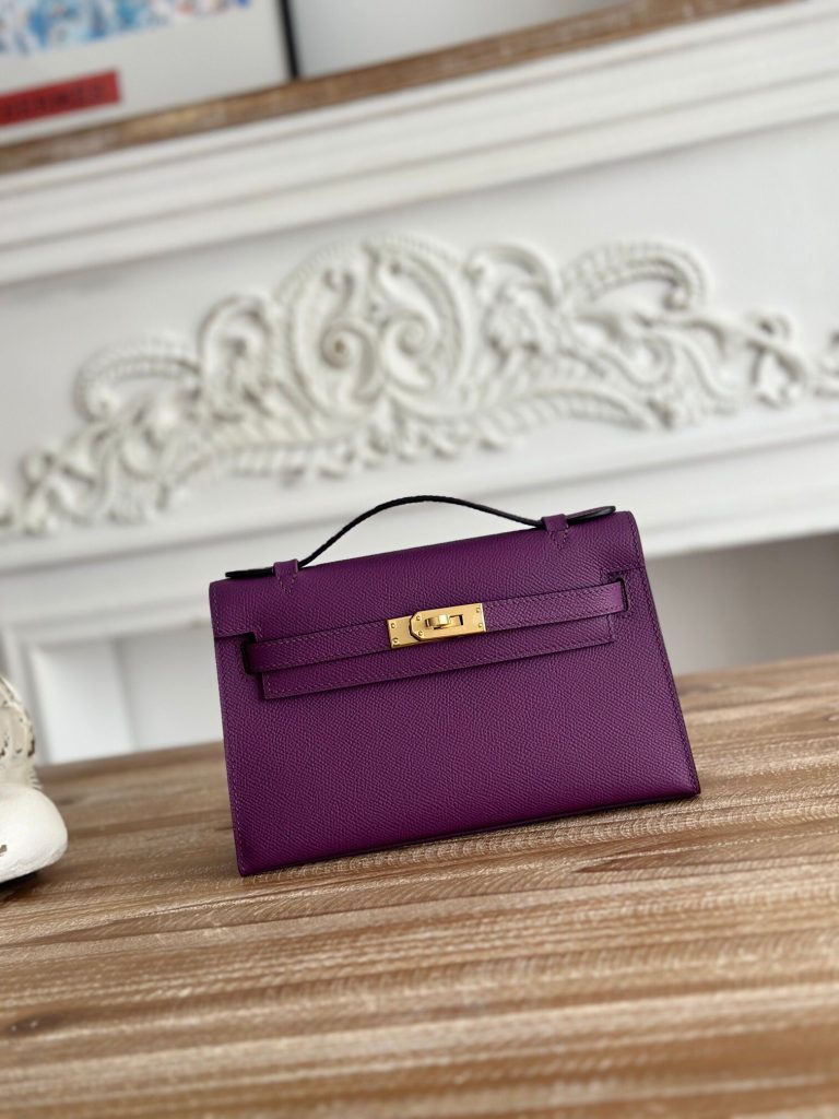 ハーフ手縫い　HERMES　エルメス　ポシェットケリー　エプソン　ミニバッグ　レディース　ハンドバッグ　クラッチバッグ　牛革 - 画像 8