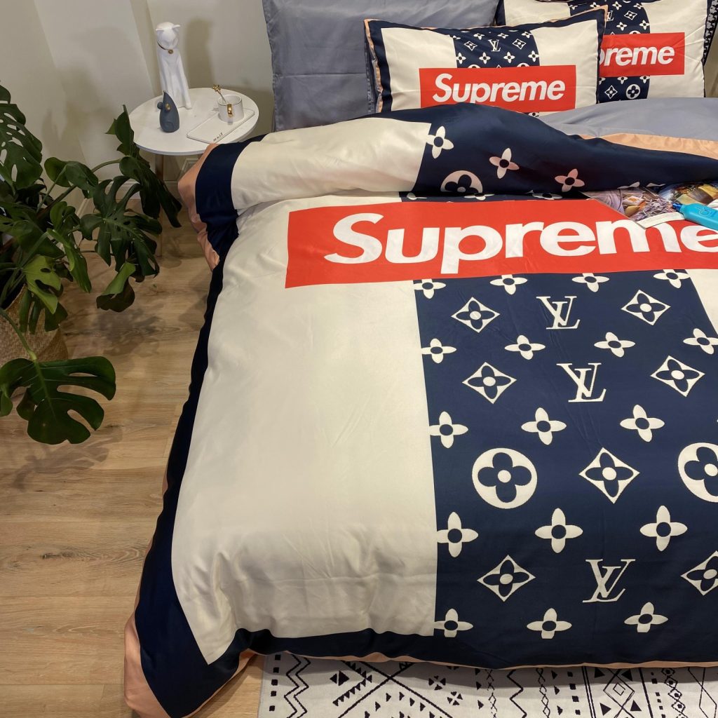 シルク生地　掛け布団カバーセット4点　ダブルサイズ/キングサイズ すべすべベッドカバー　ルイヴィトン シュプリーム/Supreme　3色 - 画像 8