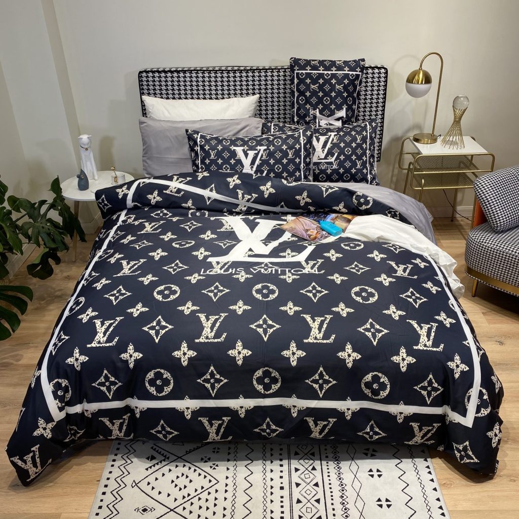 ルイヴィトン LOUIS VUITTON シルク生地 掛け布団カバーセット4点 ダブルサイズ/キングサイズ すべすべベッドカバー 5色 - 画像 2