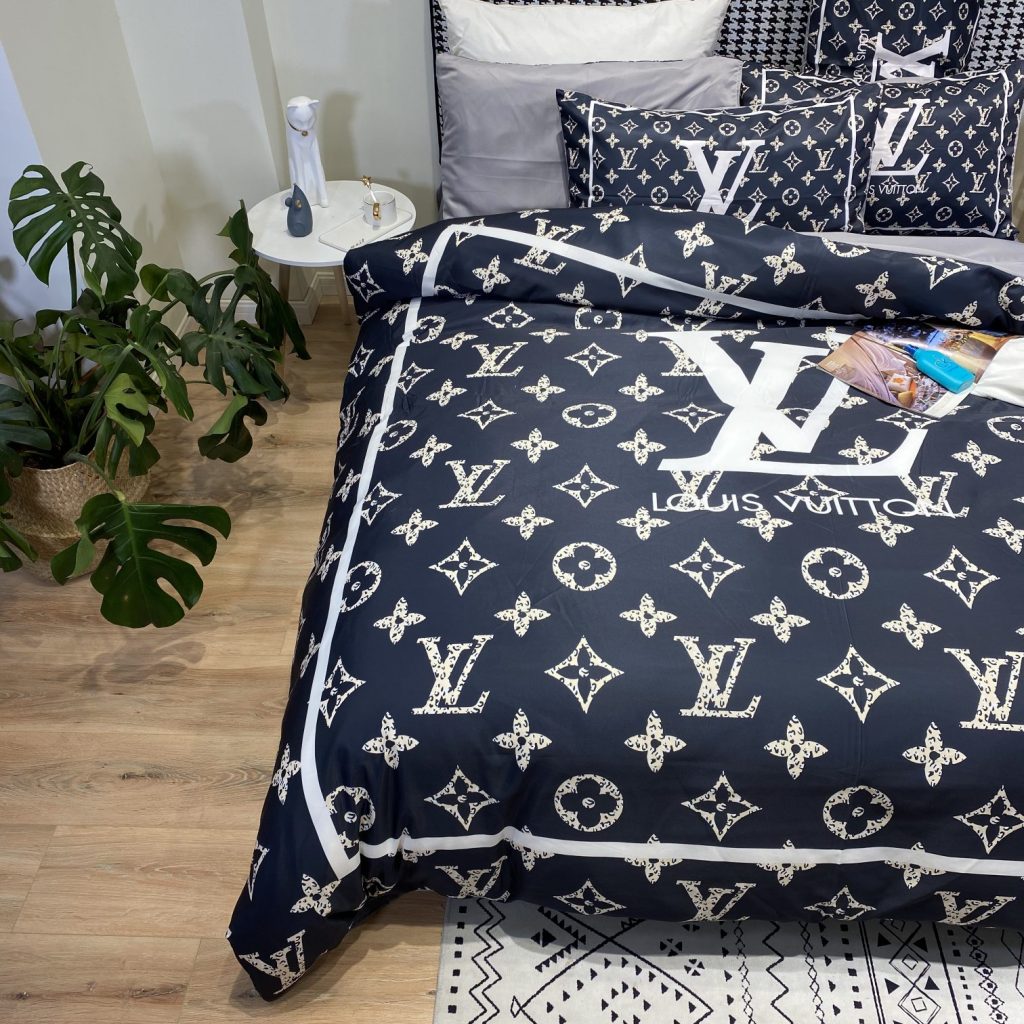 ルイヴィトン LOUIS VUITTON シルク生地 掛け布団カバーセット4点 ダブルサイズ/キングサイズ すべすべベッドカバー 5色 - 画像 3