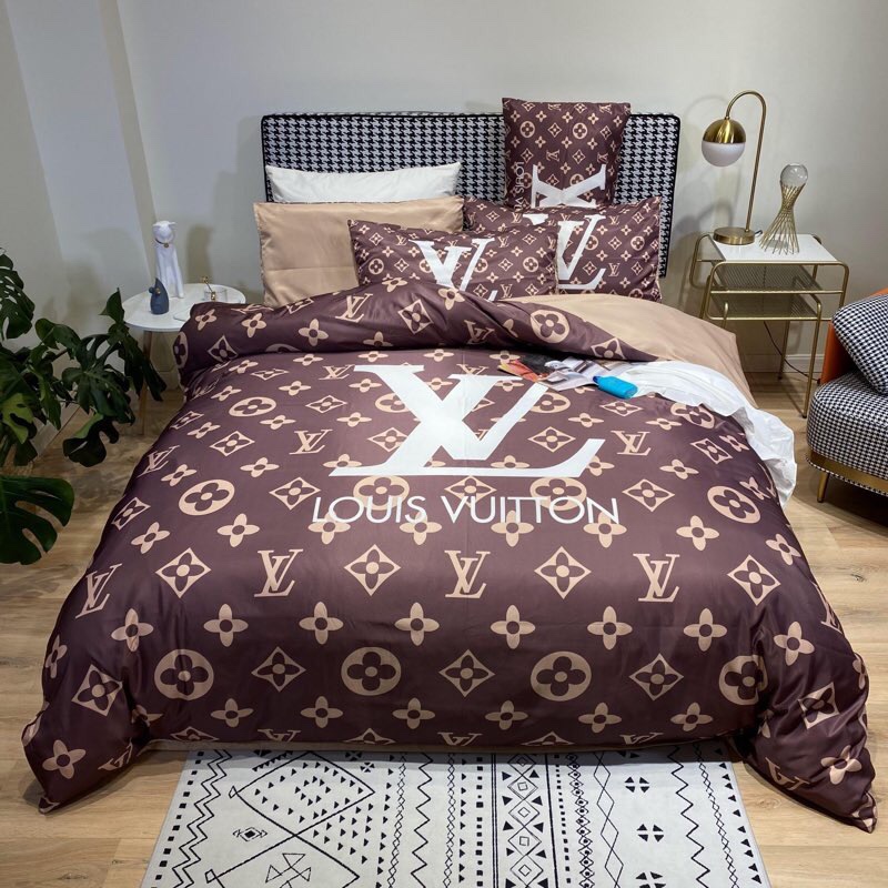 ルイヴィトン LOUIS VUITTON シルク生地 掛け布団カバーセット4点 ダブルサイズ/キングサイズ すべすべベッドカバー 5色 - 画像 7