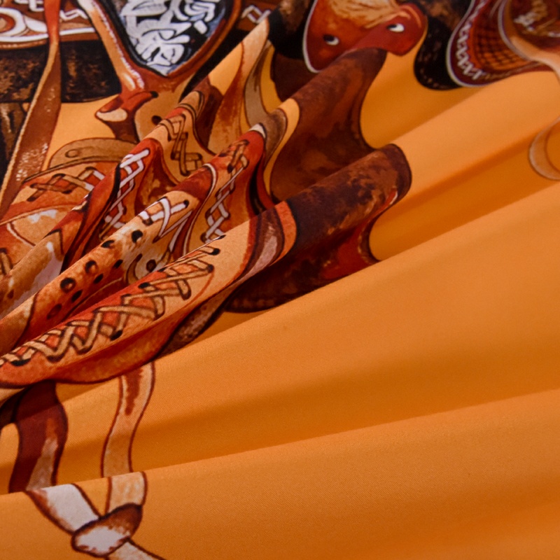 HERMES エルメス　掛け布団カバーセット4点　ダブルサイズ/キングサイズベッド　綿生地ベッドカバー　新居寝具用品　オレンジ馬柄 - 画像 5