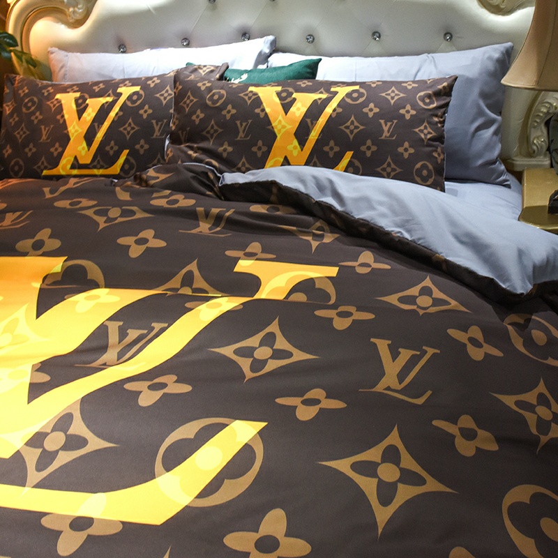 LOUIS VUITTON ルイ ヴィトン　掛け布団カバーセット4点　ダブルサイズ/キングサイズベッド　綿生地ベッドカバー　新居寝具用品　人気ブラウンモノグラム - 画像 3