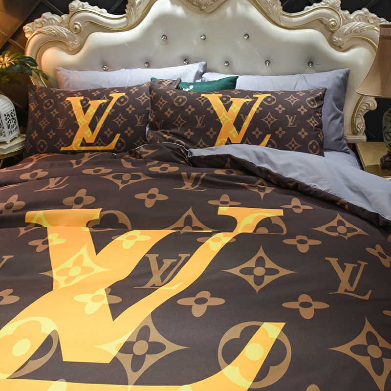 LOUIS VUITTON ルイ ヴィトン　掛け布団カバーセット4点　ダブルサイズ/キングサイズベッド　綿生地ベッドカバー　新居寝具用品　人気ブラウンモノグラム - 画像 4