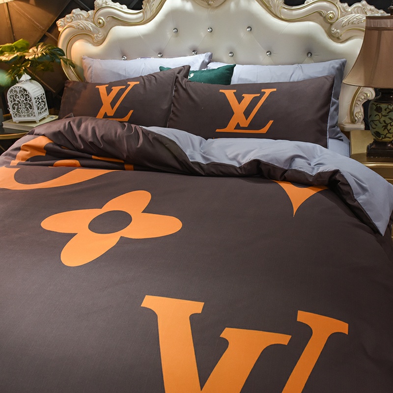 LOUIS VUITTON ルイ ヴィトン　掛け布団カバーセット4点　ダブルサイズ/キングサイズベッド　綿生地ベッドカバー　新居寝具用品　人気LVロゴ - 画像 4
