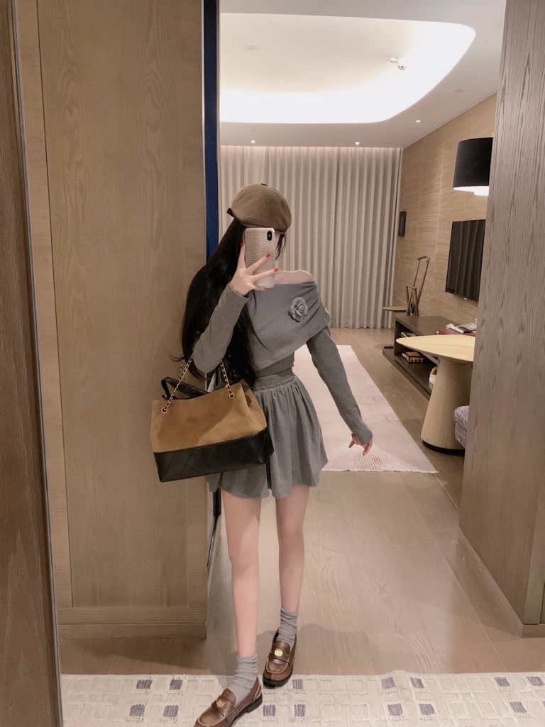 chanel グレー ロングスリーブ フラワーデザイン ワンピース 1色 - 画像 5