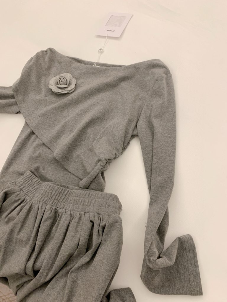 chanel グレー ロングスリーブ フラワーデザイン ワンピース 1色 - 画像 6