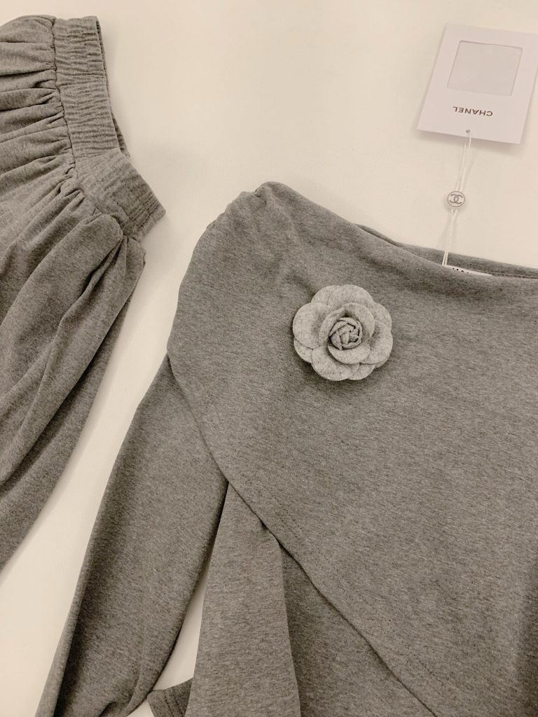 chanel グレー ロングスリーブ フラワーデザイン ワンピース 1色 - 画像 8