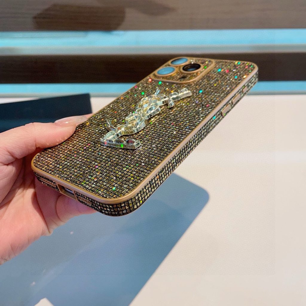iPhoneケース✨YSL ブラック&ゴールド 2色入 スワロフスキー風スマホケース - 画像 6