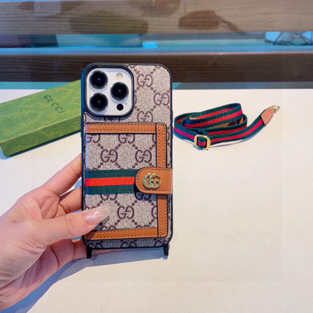 iPhoneケースグッチ モバイルケース カードポケット付き ストラップ付き 3色入 - 画像 4