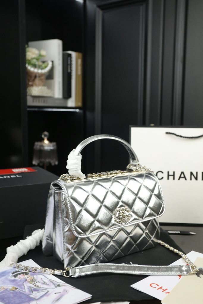 CHANEL デミ キャンバス ミニハンドバッグ ✨シルバー 25×19cm - 画像 2