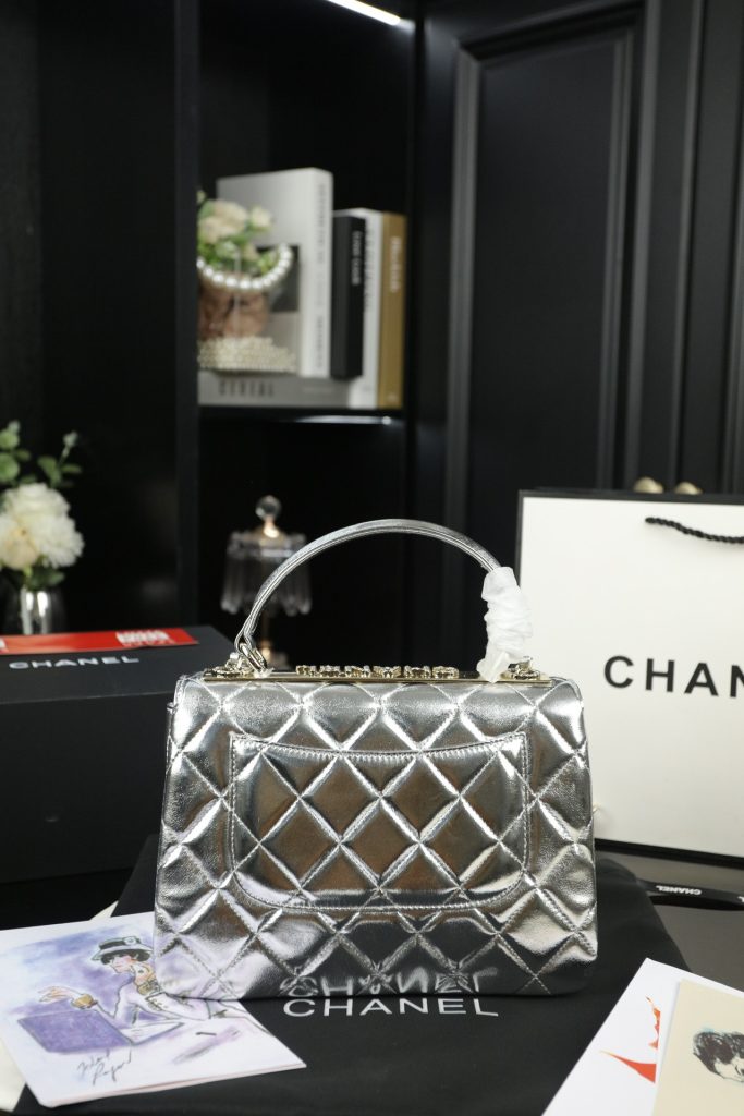 CHANEL デミ キャンバス ミニハンドバッグ ✨シルバー 25×19cm - 画像 5