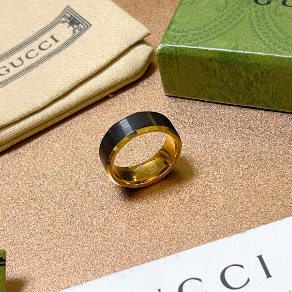 GUCCI メンズ リング ブラックゴールド 2色入 🖤💛 - 画像 5