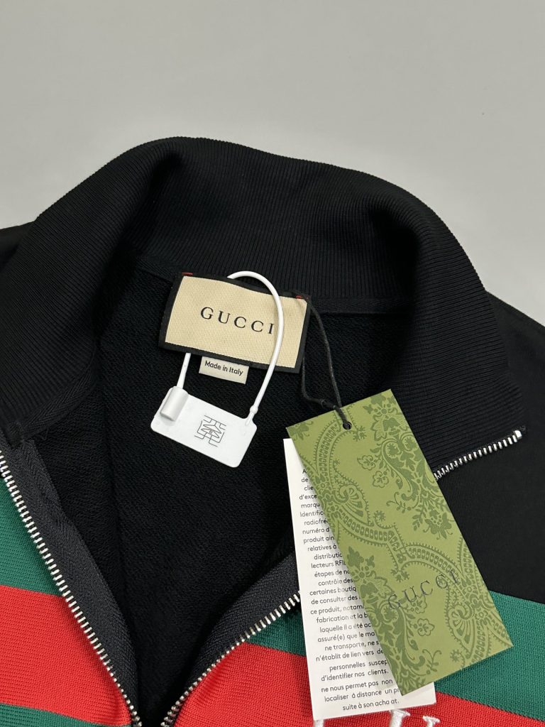 GUCCI メンズ ジップパーカー ブラック グリーンレッドストライプ - 画像 3