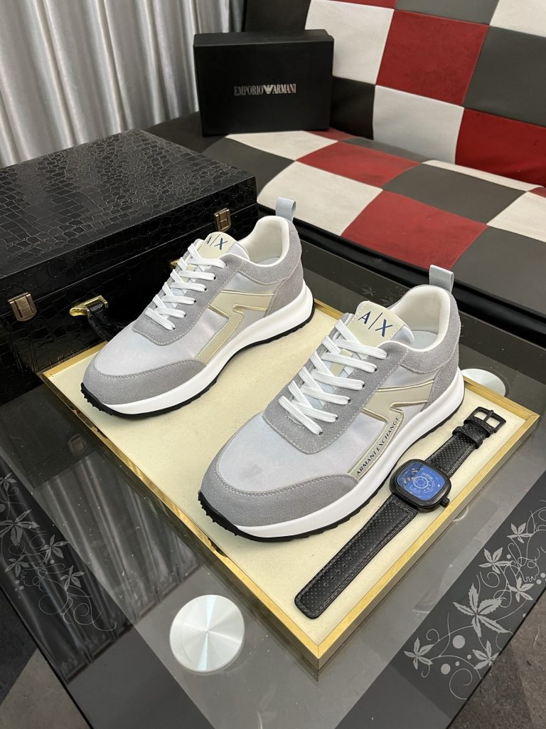 アーミニ エクスチェンジ 00177 メンズ スニーカー レザー グレー 白 2色 デザイン 3D ファッション 🥾 - 画像 2