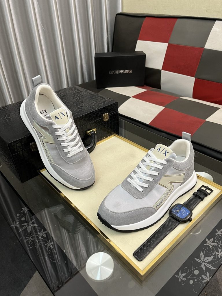 アーミニ エクスチェンジ 00177 メンズ スニーカー レザー グレー 白 2色 デザイン 3D ファッション 🥾 - 画像 3