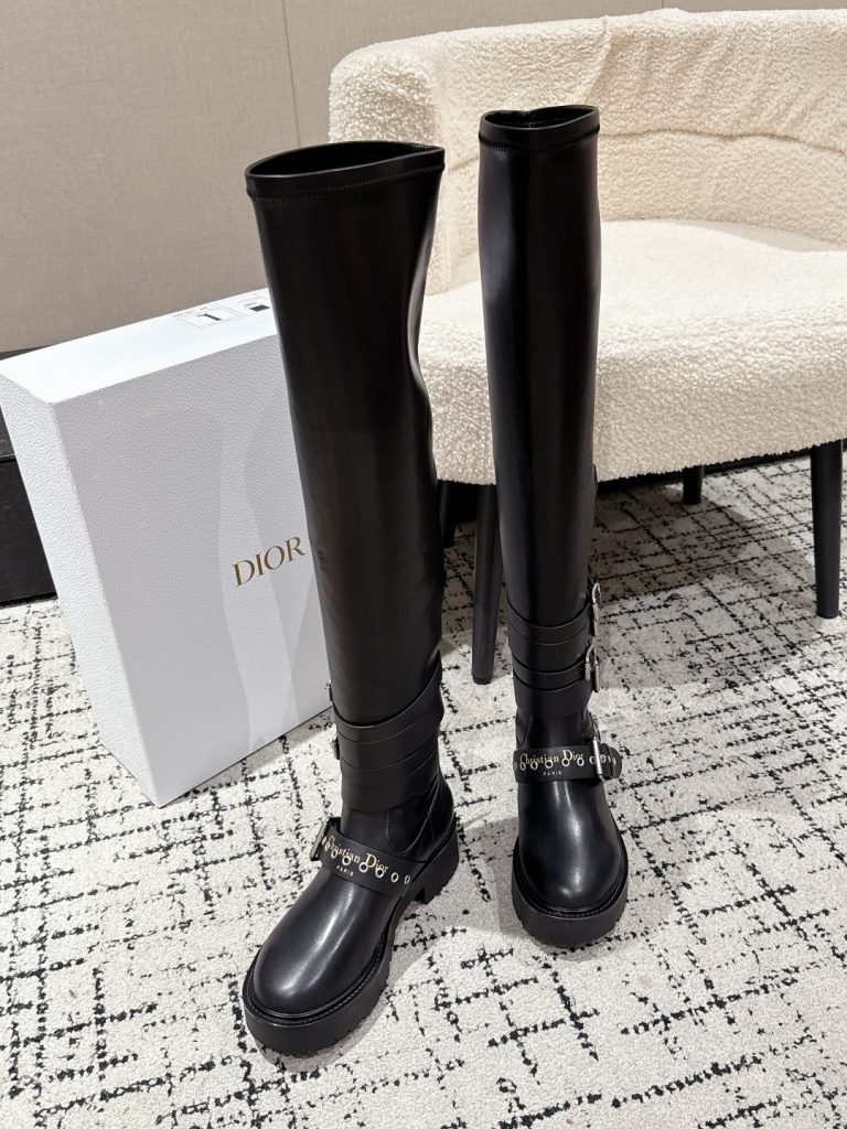 Dior ブーツ レディース 黒 レザーブーツ ラバーストラップ ファスナー付き 1足 36-41サイズ - 画像 3