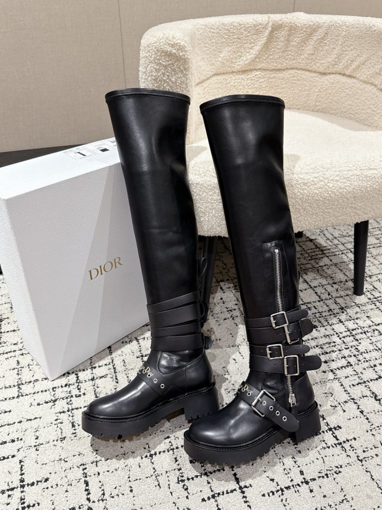 Dior ブーツ レディース 黒 レザーブーツ ラバーストラップ ファスナー付き 1足 36-41サイズ - 画像 4