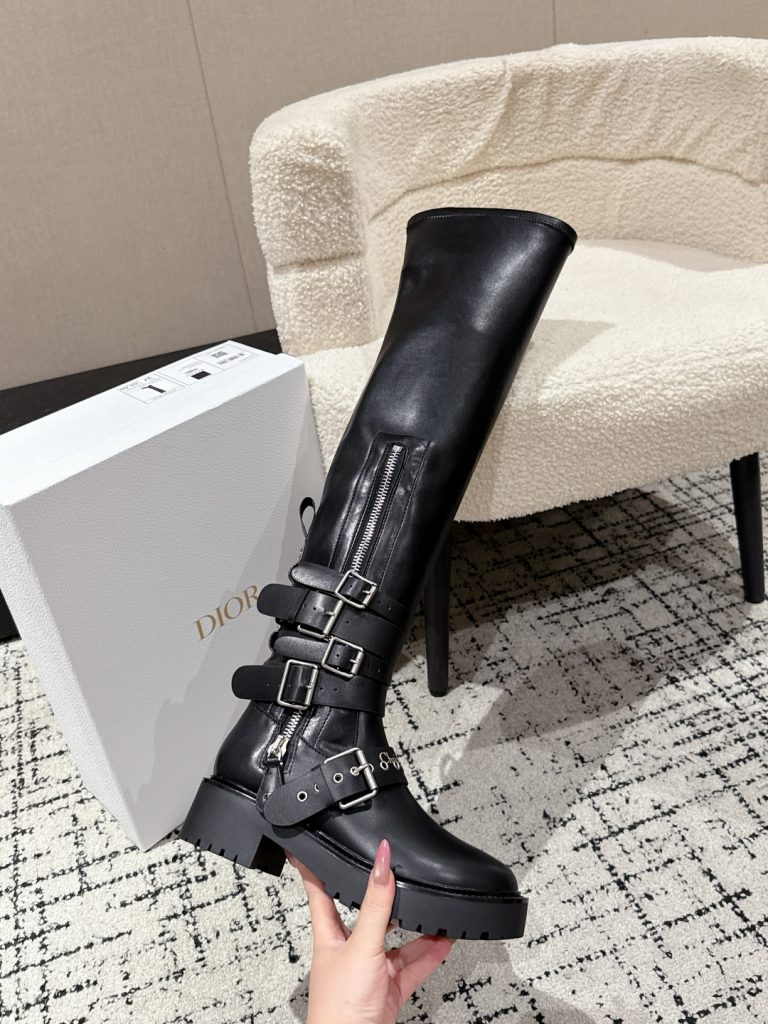 Dior ブーツ レディース 黒 レザーブーツ ラバーストラップ ファスナー付き 1足 36-41サイズ - 画像 5