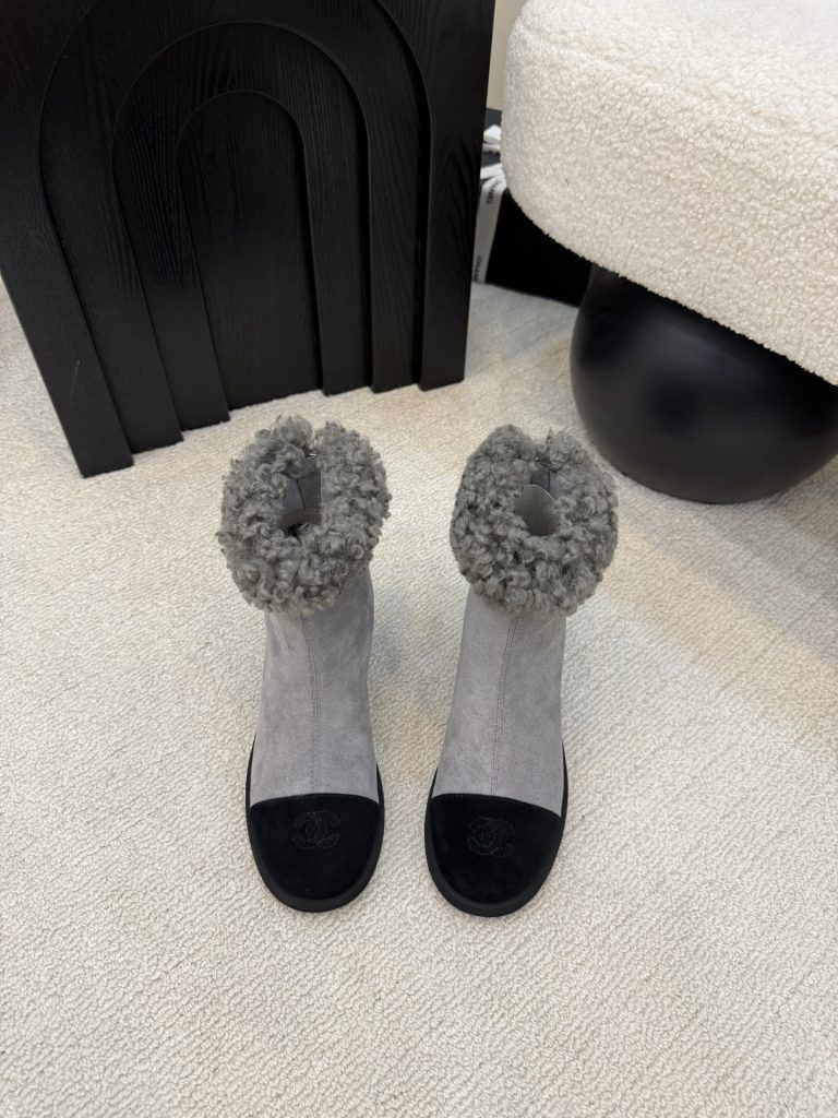 シャネル ショートブーツ ファー付き グレー ブラック 2色 カップソール 保温 レディース 🧣 - 画像 2