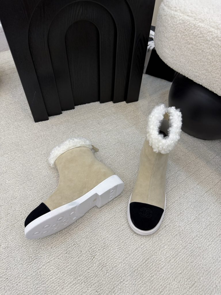 シャネル レディース ブーツ カプリング ブラウン 2色 ロング丈 ファー付き 防寒 靴 🐰 - 画像 3