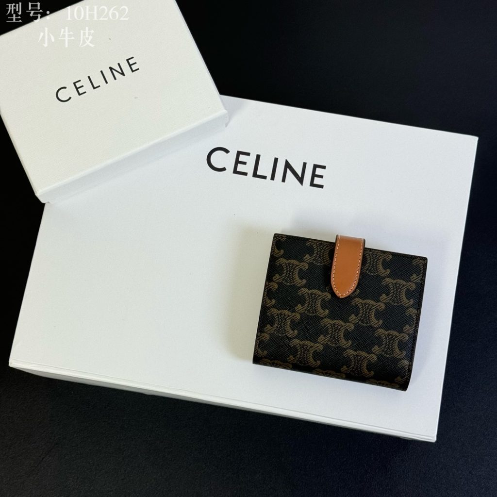 CELINE セリーヌ ミニ財布 ミニウォレット 10H262 ブラウン ブラック 二つ折り 財布 - 画像 2