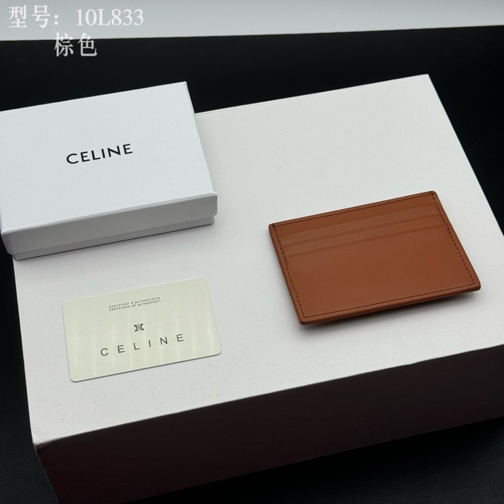 CELINE セリーヌ 10L833 棕色 カードケース ゴールドロゴ レザー メンズ レディース - 画像 2