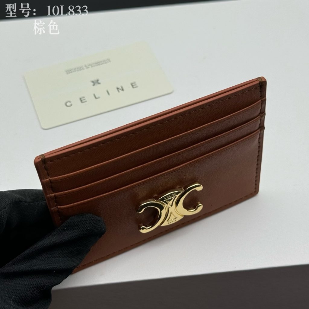 CELINE セリーヌ 10L833 棕色 カードケース ゴールドロゴ レザー メンズ レディース - 画像 4