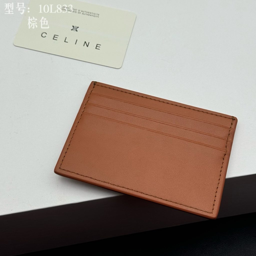 CELINE セリーヌ 10L833 棕色 カードケース ゴールドロゴ レザー メンズ レディース - 画像 5