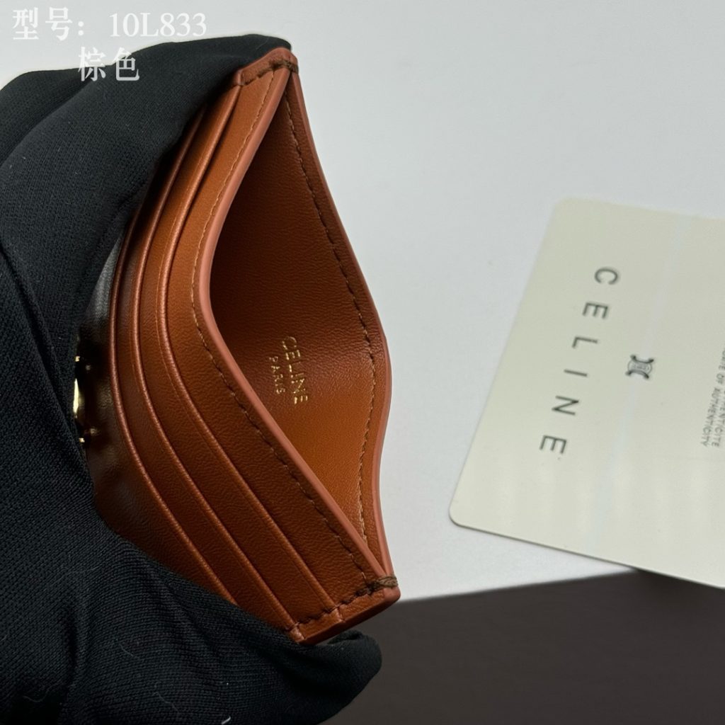 CELINE セリーヌ 10L833 棕色 カードケース ゴールドロゴ レザー メンズ レディース - 画像 6