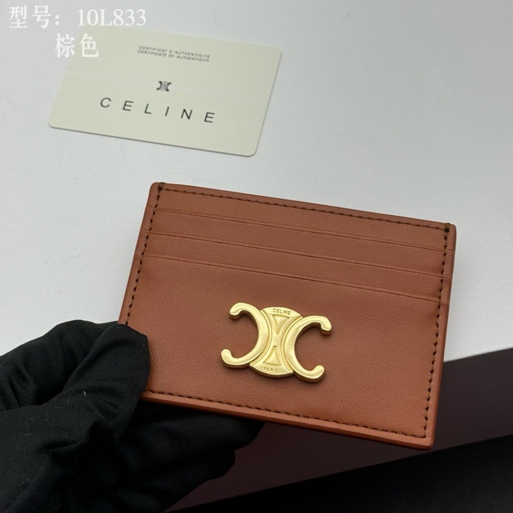 CELINE セリーヌ 10L833 棕色 カードケース ゴールドロゴ レザー メンズ レディース - 画像 7