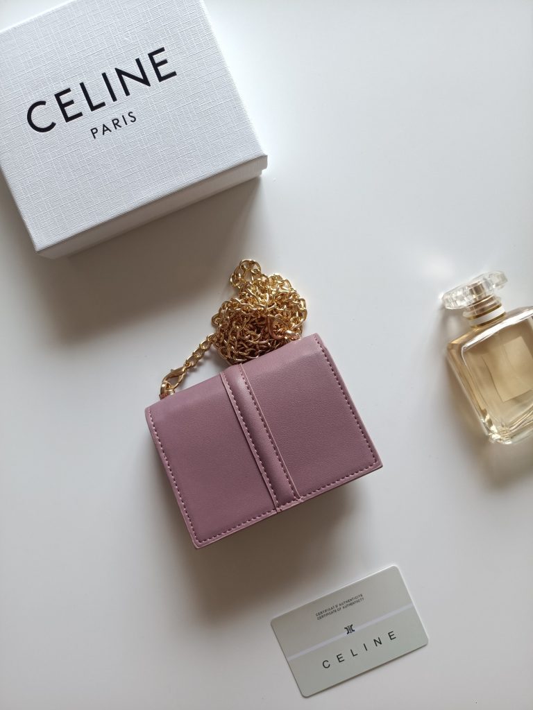 CELINE ピンク ミニウォレット チェーン付き 二つ折り財布 - 画像 3