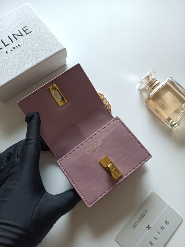 CELINE ピンク ミニウォレット チェーン付き 二つ折り財布 - 画像 5