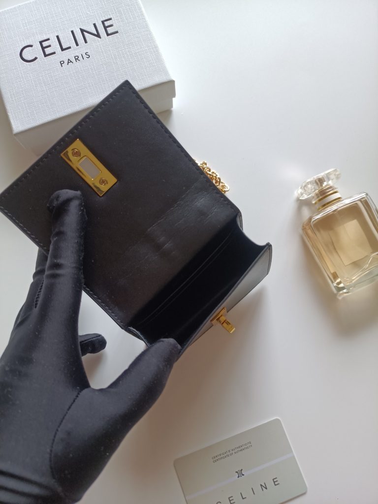 CELINE ブランド ポーチ ブラック チェーン付き キャンバス 2way ショルダー ウォレット - 画像 6