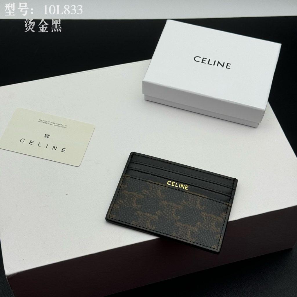 CELINE カードケース 10L833 金黒 メンズ レディース カード入れ シグネチャー デザイン - 画像 3