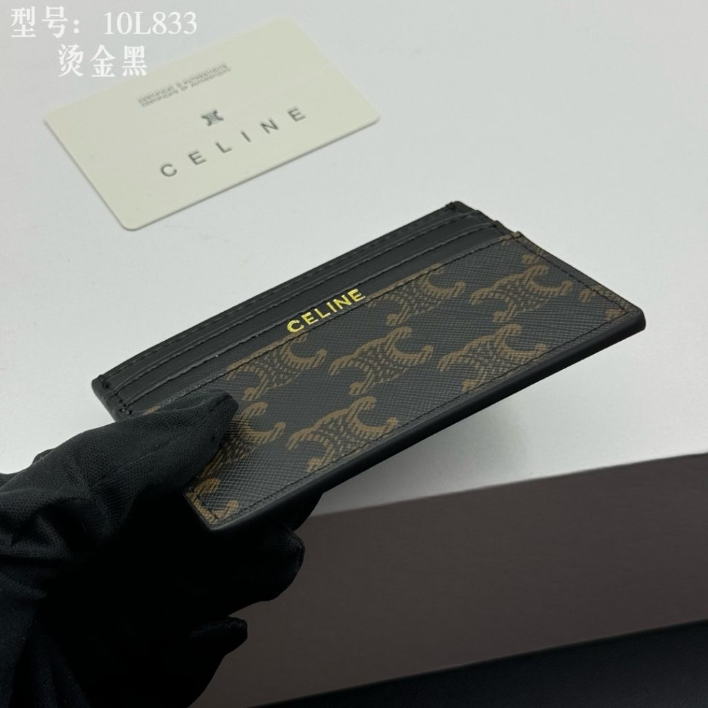 CELINE カードケース 10L833 金黒 メンズ レディース カード入れ シグネチャー デザイン - 画像 8