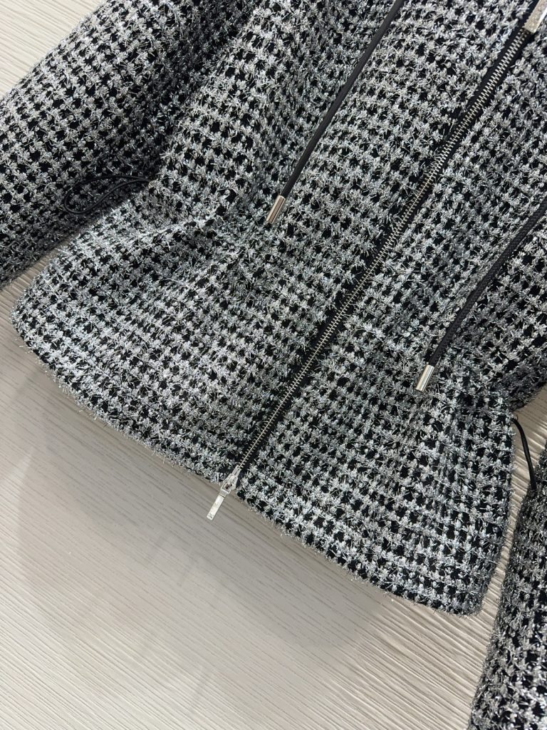 CHANEL チェック柄フード付きジャケット | ブラック/グレー 20% ラインウール 80% ポリエステル - 画像 5