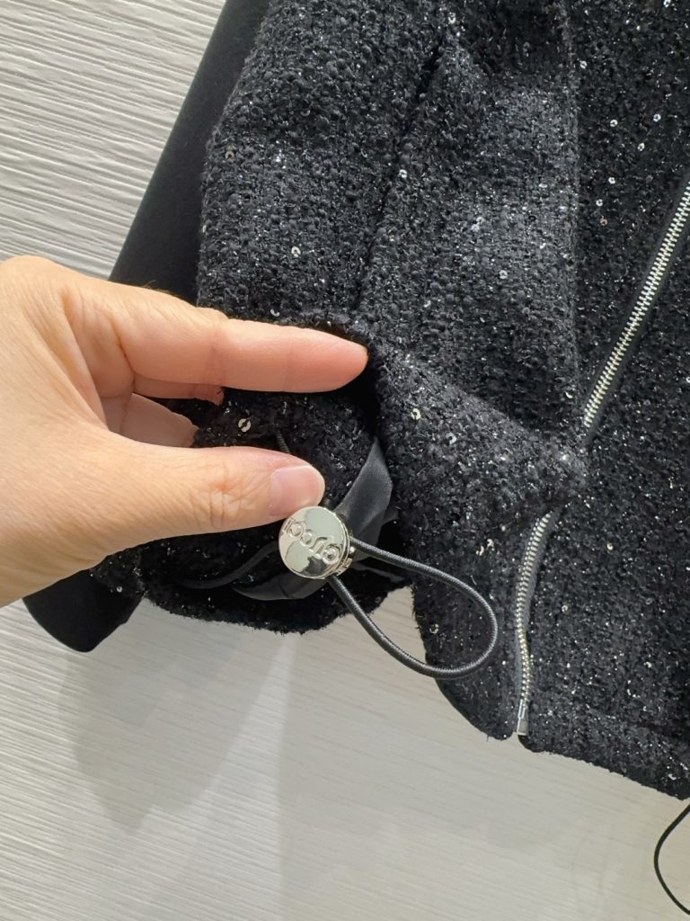 GUCCI 2025FW フードレスジャケット ファスナーフロント ブラック レザー/コットン混紡 - 画像 8