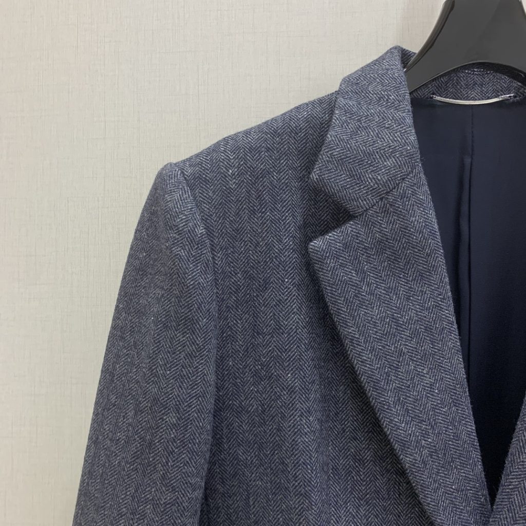 YSL 2025 メンズ ワーキングジャケット ヘリンボン柄 ブルー 60%羊毛 40%ポリエステル - 画像 2