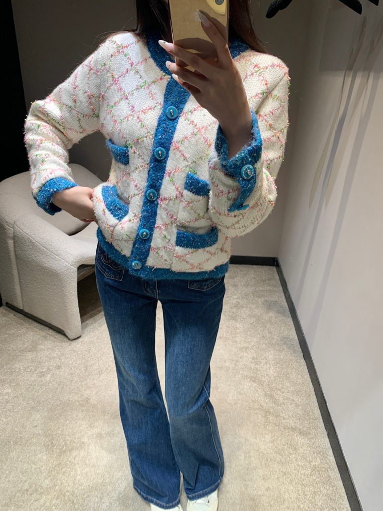 450 Chael 25B 高級手工坊シリーズ ロゴ入り メンズ ファッション ブルーファスナー 青色 刺繍 ハンドメイド カーディガン 2024SS - 画像 8