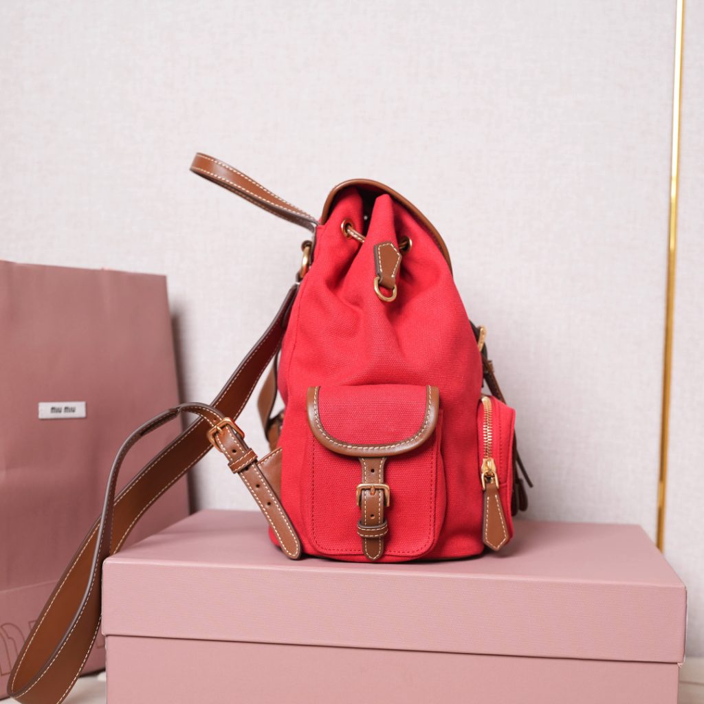 Miu Miu リュックサック | 軽量|赤|キャンバス・レザー - 画像 4