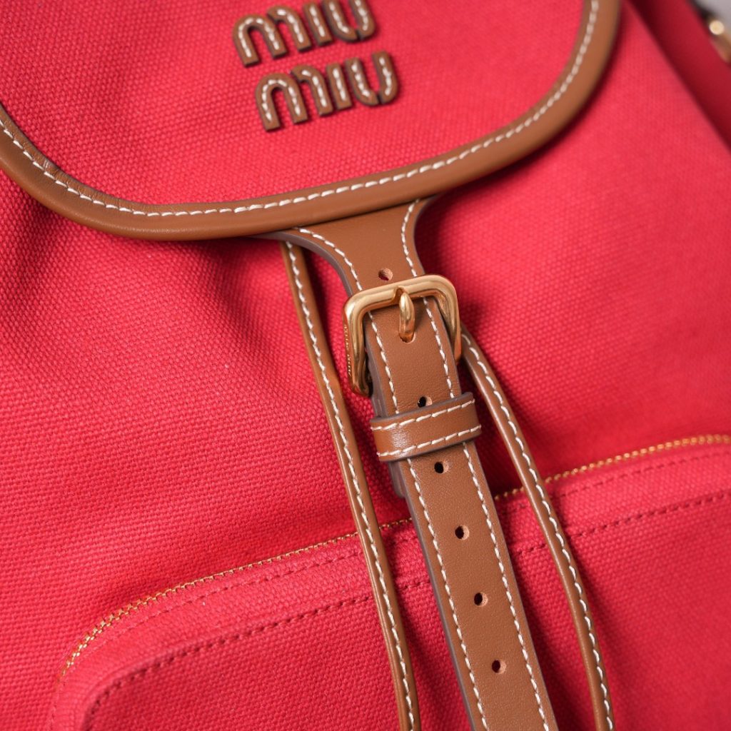 Miu Miu リュックサック | 軽量|赤|キャンバス・レザー - 画像 6