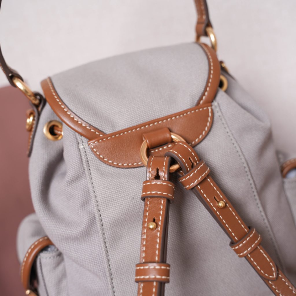Miu Miu バッグ キャンバス ミニバック レザー 合成皮革 ブラウン ライトグレー - 画像 5